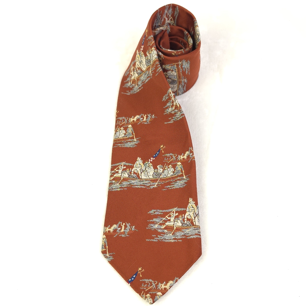 Don Loper Orange George Washington Crossing the Delaware Tie